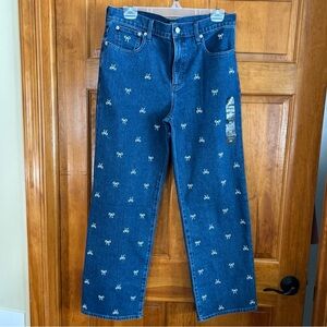 J.Crew Bow Embroidered Slim Wide Leg All Day Stretch Jeans Sz 10-NWTS